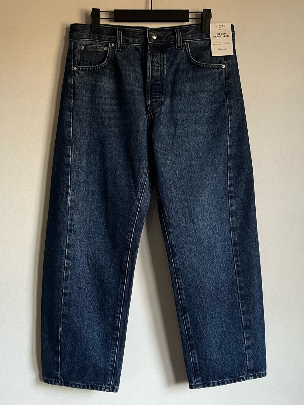 NWT Madewell Pieced Barrel Leg Jean Mckinney Dark Denim 27P 27 Petite $148 NY519